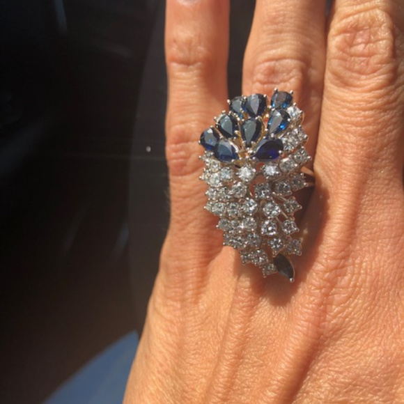 Estate Stunning Sapphire & Diamond White Gold - Picture 4 of 7